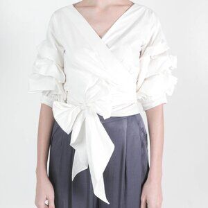 MAAC London Hull Puff Sleeve Wrap Front Blouse
